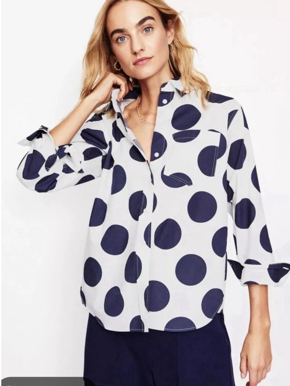 Boden Connie Relaxed Long
Sleeve Polka Dot Cotton Blouse Size 10